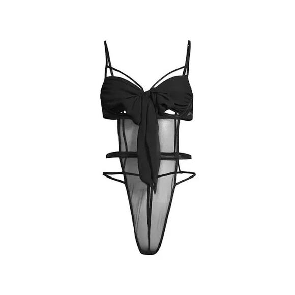 In Bloom by Jonquil Heidi Lace Sexy Strappy Sheer Open Bow Teddy Lingerie Size M - Picture 2 of 7